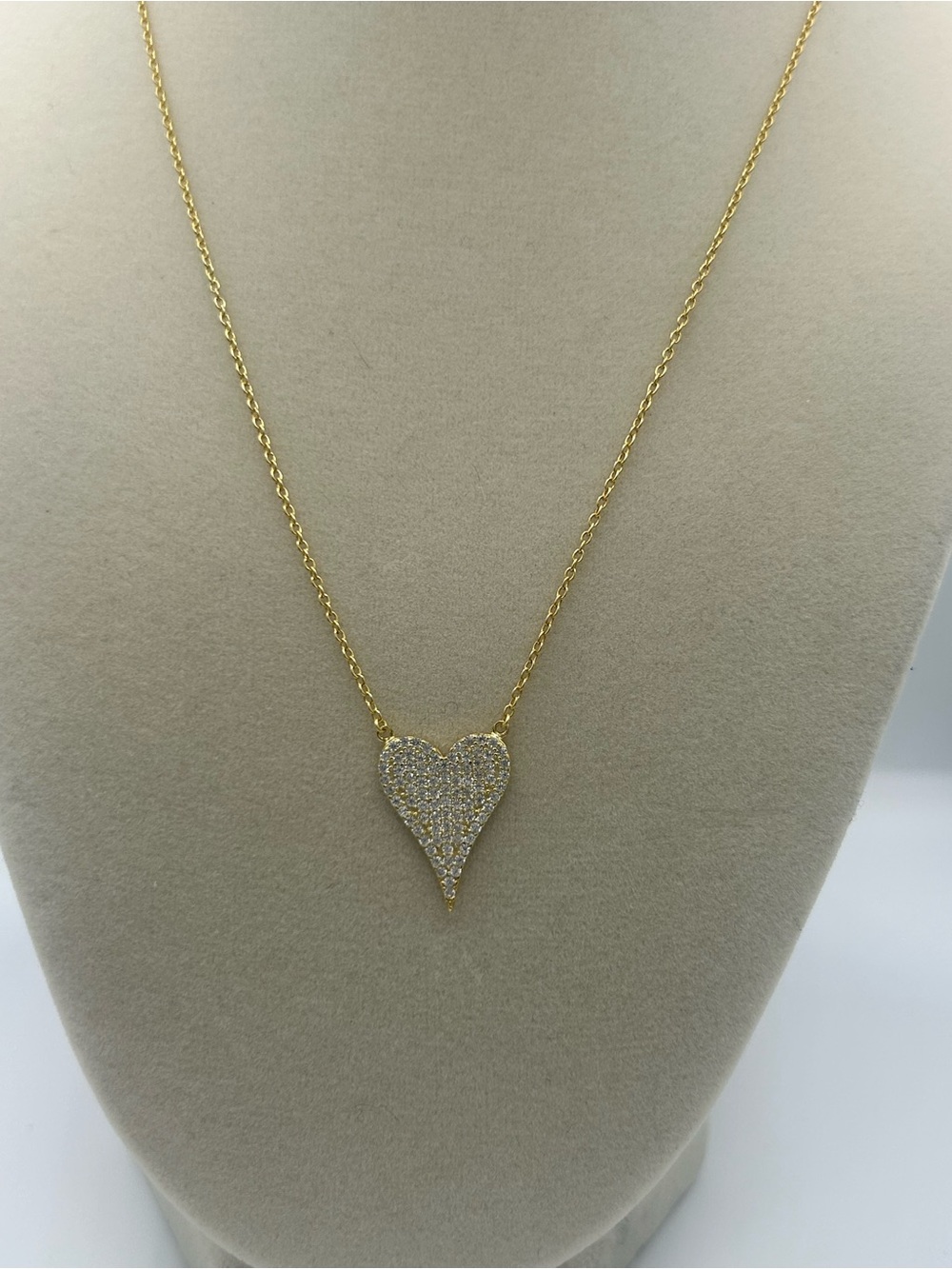 Gold Heart Pendant Necklace with Pavé Cubic zirconias